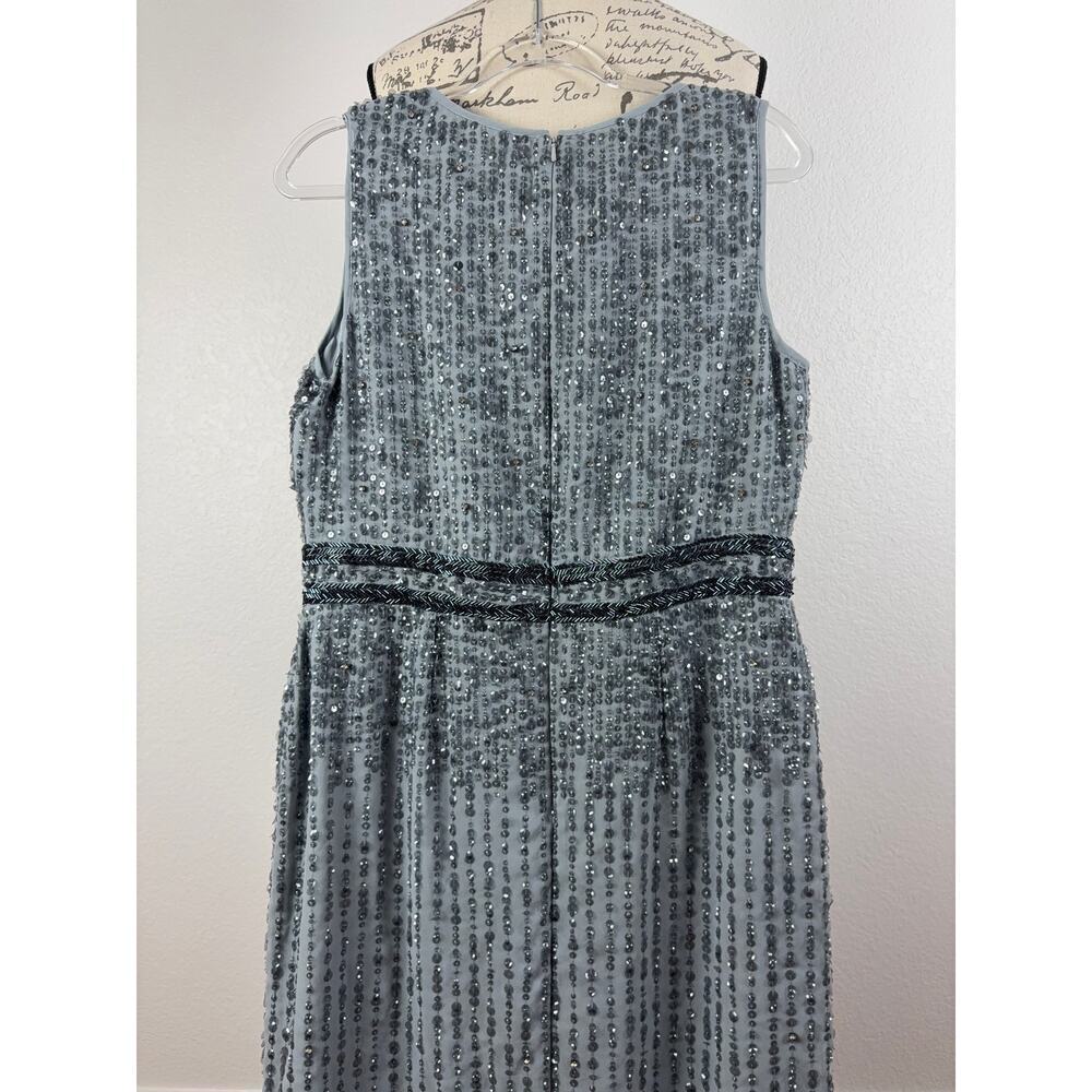 B69 Mac Duggal Sequin Midi Sheath‎ Dress Womens 12 Gray Sleeveless Wedding Guest - Picture 8 of 11